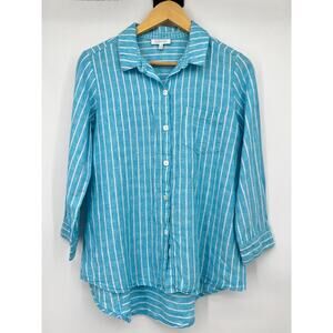 Habitat Linen‎ Button Up Oversized Top Women's XS Striped Blue and White